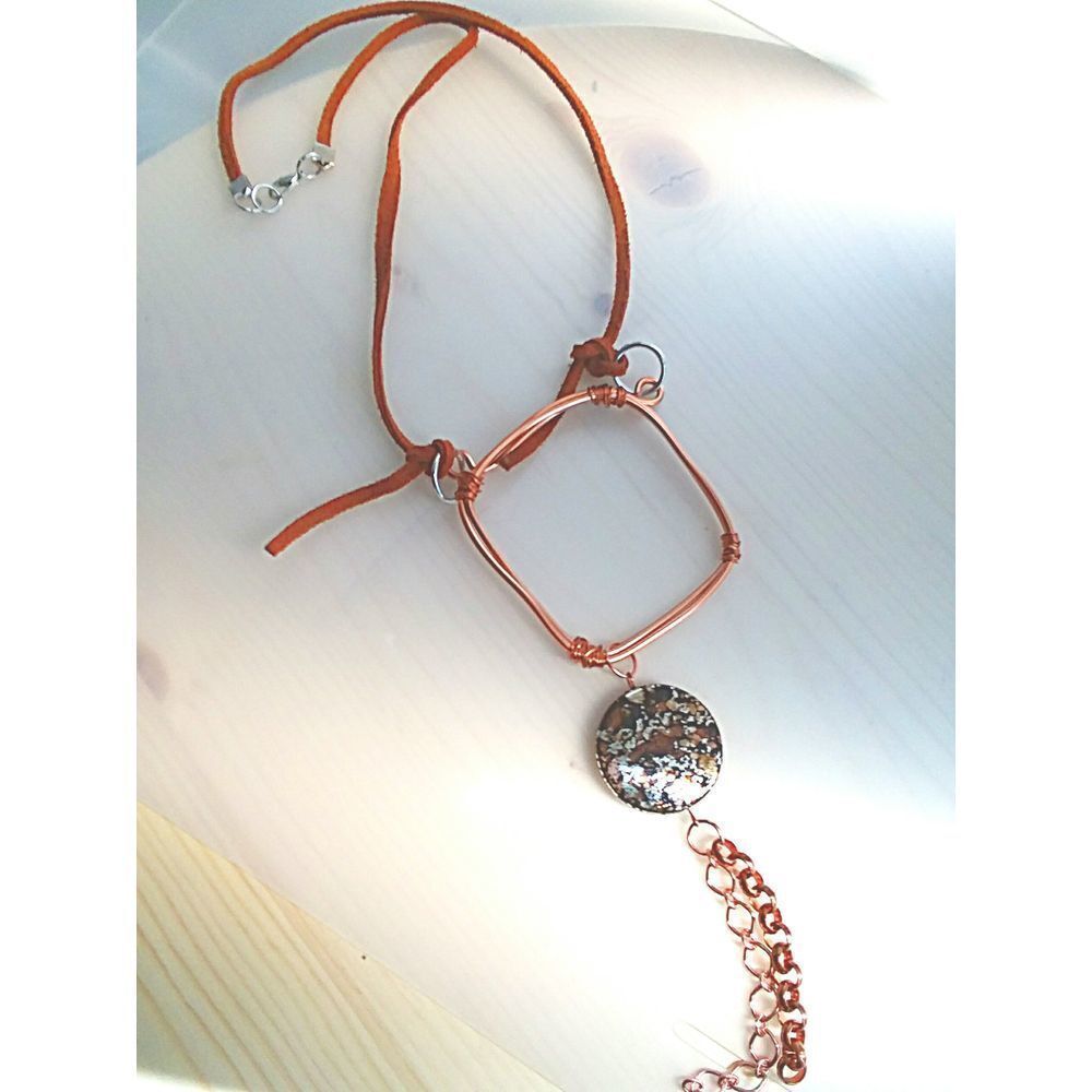 Brown Suede and Copper Wire, Chain w/ Accent Bead - Picture 7 of 8